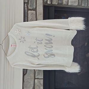 Holiday Time White Sweater with Faux Fur Cuffs
